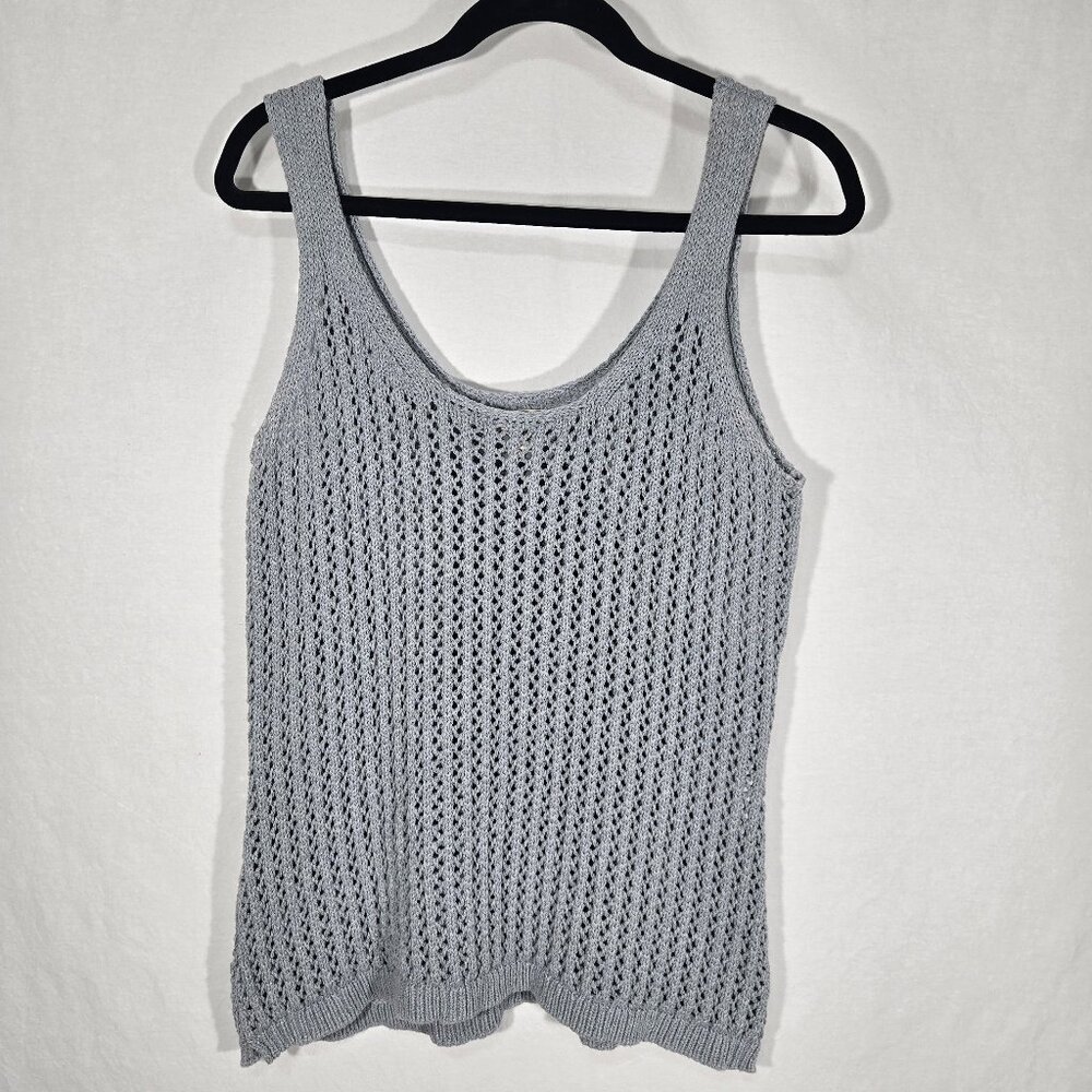 TOAD&CO Gray Recycled Denim Stretchy Crochet Semi-Sheer Tank Top Women's Size M.